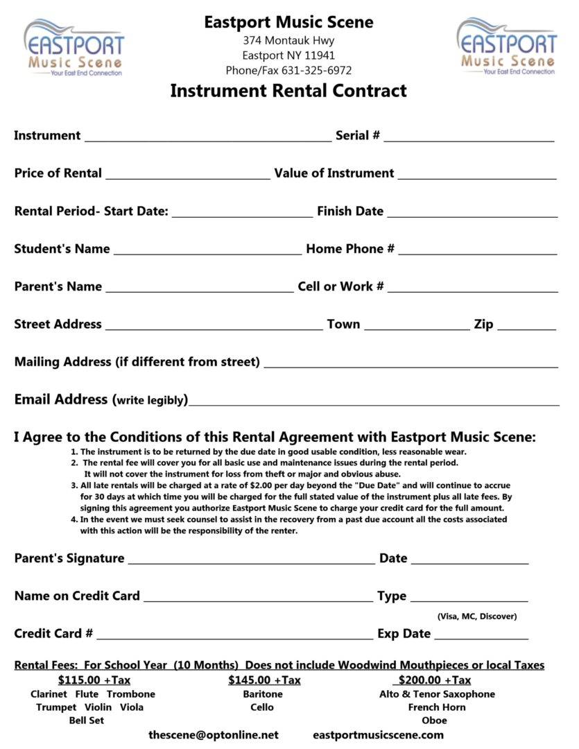 Music Equipment Rental Agreement Template