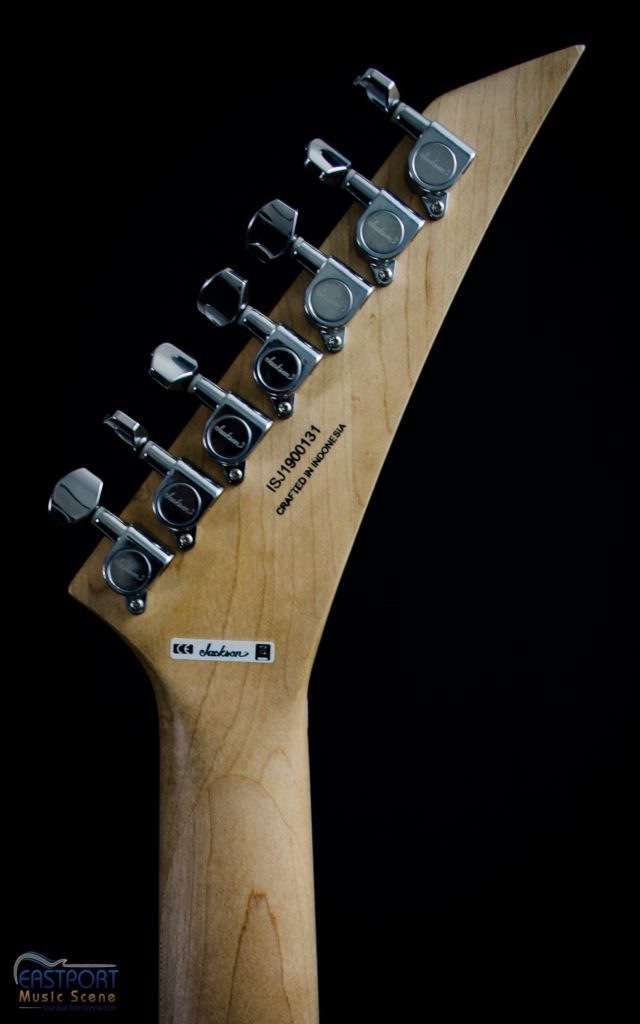 A guitar with the headstock turned on.