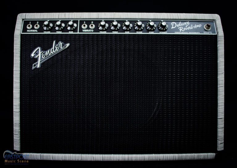 A black and silver fender guitar amplifier